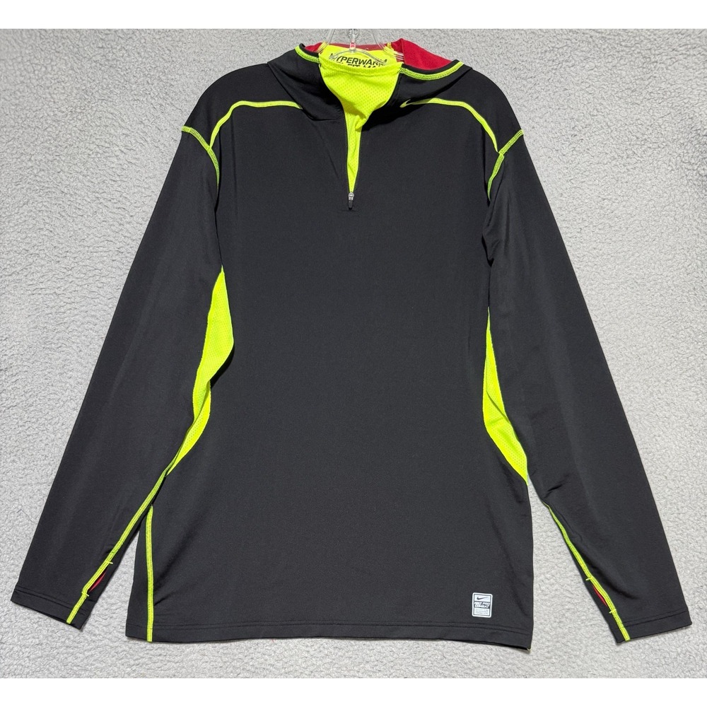 Nike Pro Combat Hyperwarm Max 1/4 Zip Pullover Mens XL Black Neon Fitted Stretch